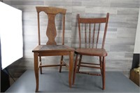 ANTIQUE CHAIR WITH TIN SEAT / WOOD CHAIR