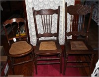 3 cane seat chairs. Buyer must take everything.