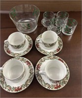 AMERICAN ATELIER CUPS AND SAUCERS, PUNCH GLASSES