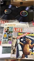 3 record albums, two vintage life magazines,  May