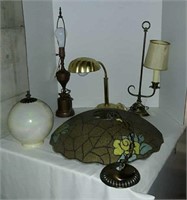 Hanging globe light and two table lamps