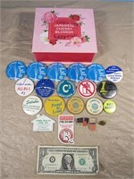 Box of Assorted Button Pins, Mostly Illinois