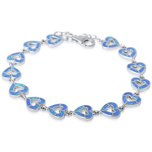 Sterling Silver Blue Opal Creation Heart Bracelet