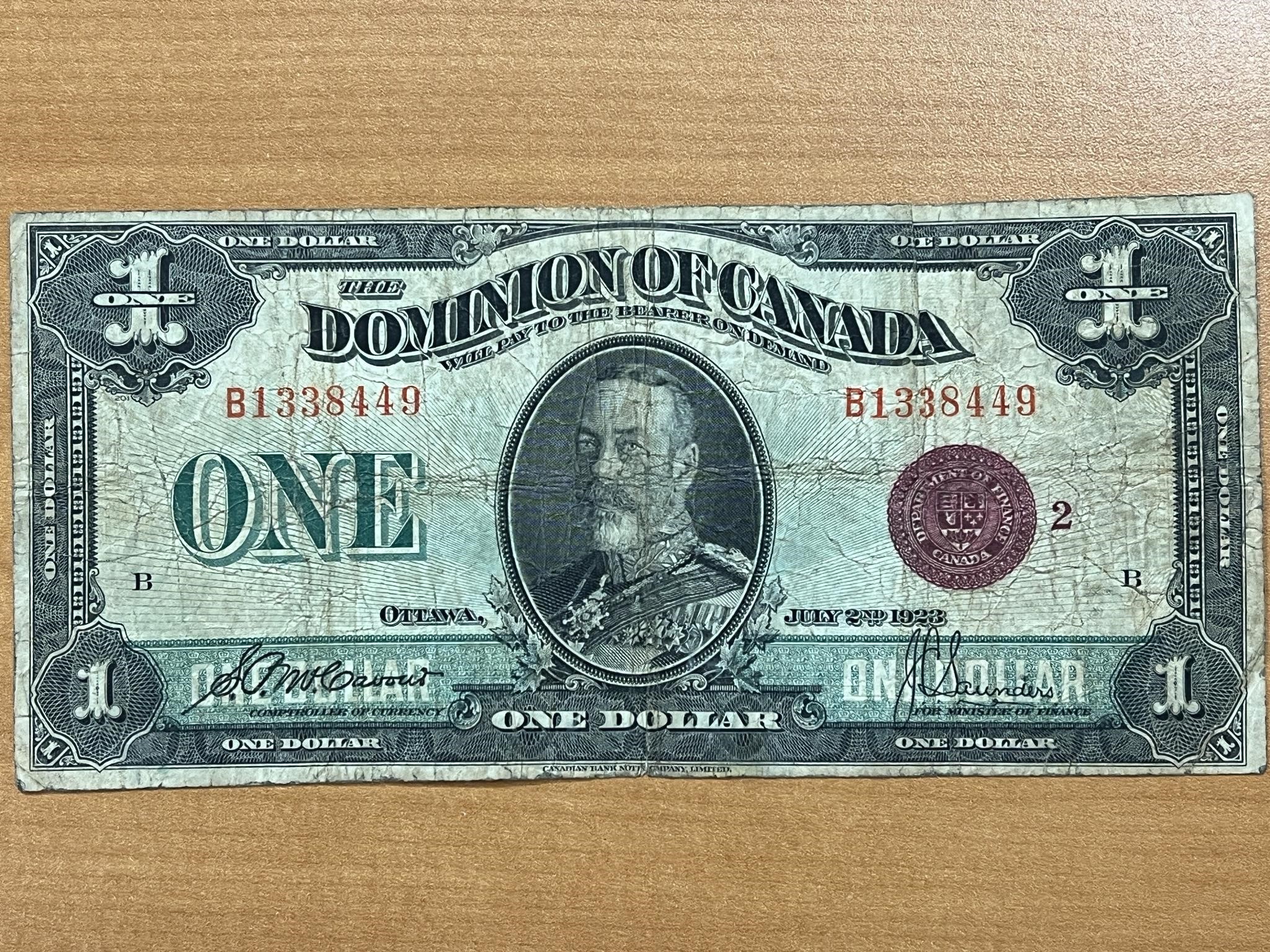 1923 Dominion of Canada $1 Bank Note