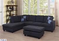 3pc Left Facing Sectional Sofa with Ottoman
