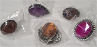 Lot of 5 New German Silver Stone Rings & Necklace
