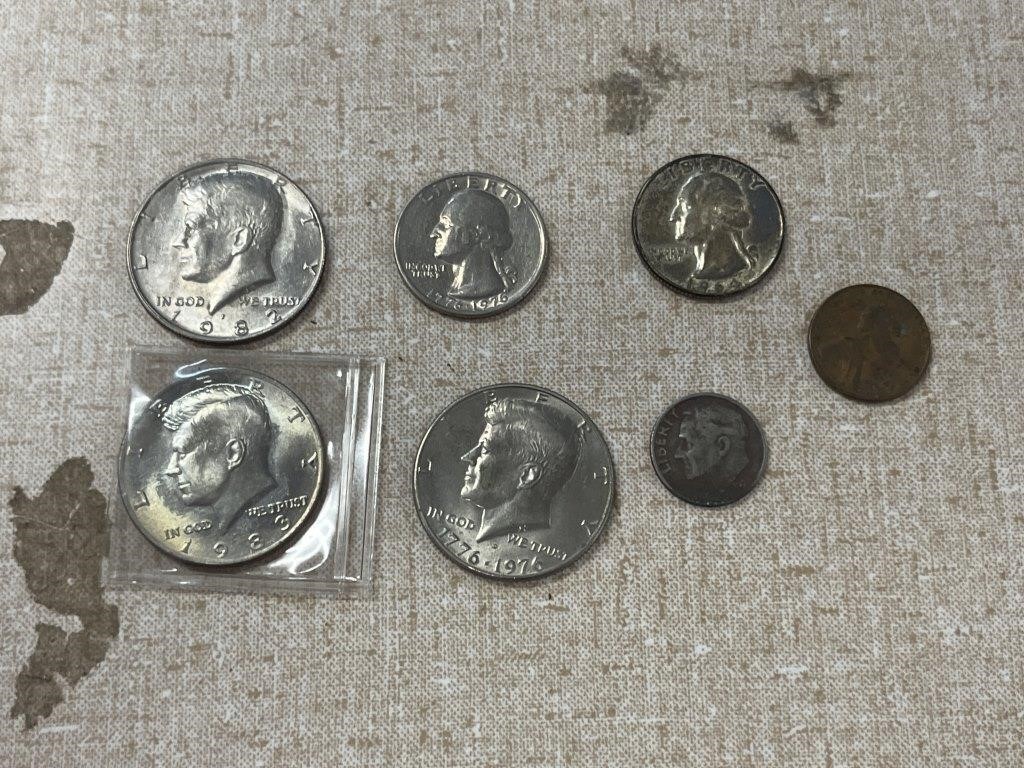 Various Kennedy Half Dollars & Vintage Coins