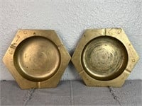 Lot of 2 Vintage Brass Hexagon Ash Trays