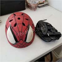 Spiderman Helmet and Small Baseball Glove