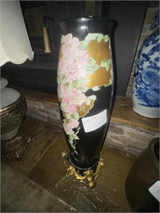 LARGE BLACK VASE WITH STAND