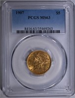 1907 $5.00 GOLD LIBERTY, PCGS MS-63