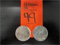 (2) 1993 American Silver Eagles