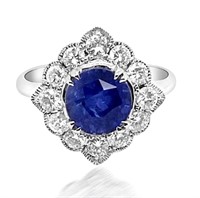 14k Gold 3.78 cts Blue Sapphire & Diamond Ring