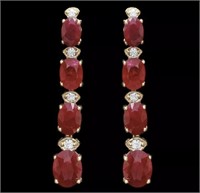 Certified 14k 9.25 cts Ruby & Diamond Earrings