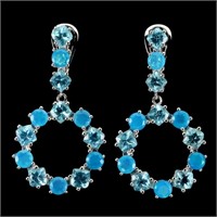 Natural Cushion Blue Apatite Blue Opal Earrings