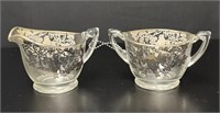 Silver Overlay Glass Cream and Sugar, Vintage
