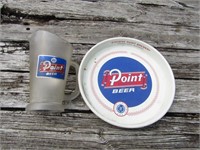Metal Point Beer sign tray & pitcher.