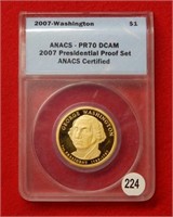 2007 Washington Golden Dollar ANACS PR70 DCAM