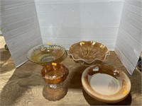 Vintage Carnival glass and fire king bowls