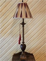 Tall Burgundy & Gold Tone Lamp. 37" T
