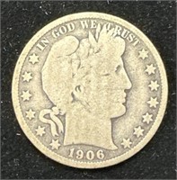 Silver 1906-S Barber Half Dollar