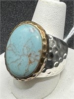 WIDE BAND STERLING SILVER TURQUOISE RING
