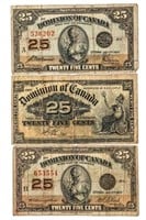 Dominion of Canada - Lot 3 Twenty Five Cent Notes