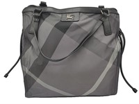 Black & Gray Plaid Nylon Large Tote Bag