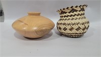 Hand woven vase 5in tall and  handmade wood vase