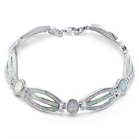 925 Silver White Fire Opal Created Design Bracelet