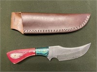 DAMASCUS STEEL KNIFE WITH LEATHER SHEATH (FULL