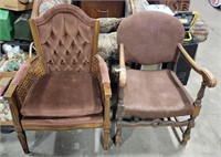 2 MID-CENTURY BROWN UPHOLSTERED WOOD CHAIRS