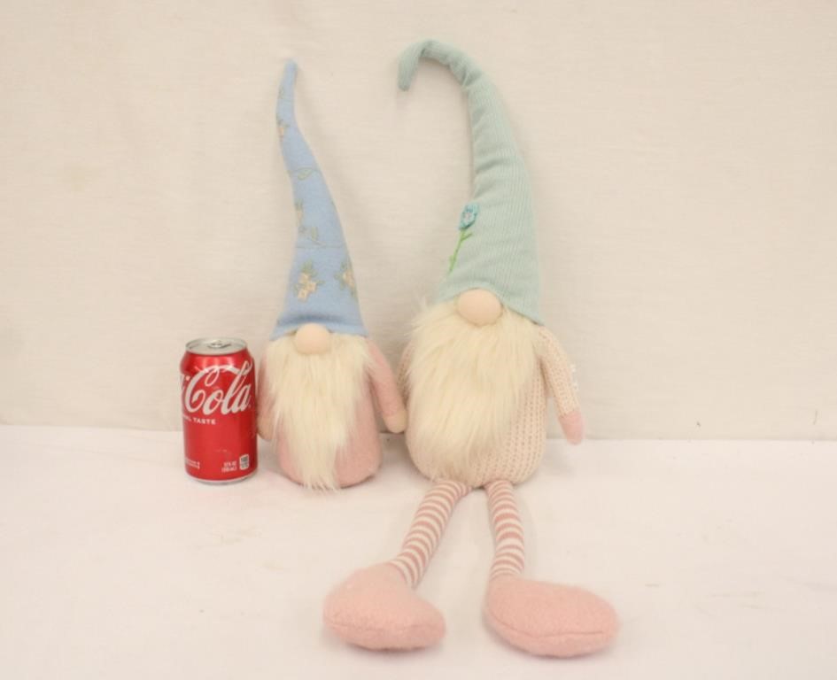 2 Decorative Plush Gnomes, 1 w/ Long Legs