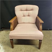 Tufted Pink Armchair with Cane Arms