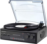 JORLAI Vinyl Record Player  Dual Bluetooth  Black