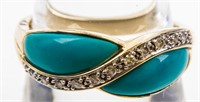 Jewelry 14kt Yellow Gold Diamond & Turquoise Ring