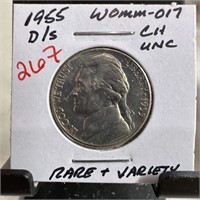 1955-D/S JEFFERSON NICKEL WOMM-017 RARE/ VARIETY