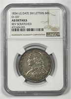 1834 Capped Bust Silver Half O-107 NGC AU