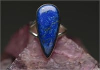 Sterling Silver & Lapis Lazuli Teardrop Ring 8.1g