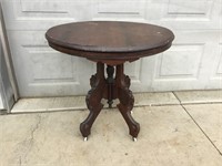 Antique Victorian Walnut Parlor Lamp Table