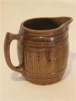 VTG BROWN BARELL PITCHER STONEWARE WOOD STAIN LOOK