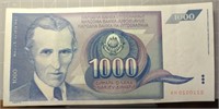 $1000 Nikola Tesla Yugoslavian bank note