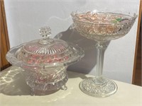 Glass Covered Compote & Pedestal Bowl