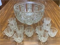 Crystal Sawtooth Edge Punch Bowl & Cups
