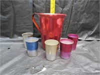 Vintage Aluminum Pitcher with 5 Glasses