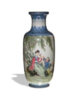 Chinese Falang Enamel Landscape Vase, Republic