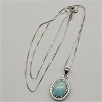 925 SILVER NECKLACE 18" W LARIMAR PENDANT