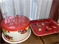 Vintage metal cake pan and serving tray