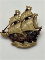 Vintage Molded Celluloid Ship Pin