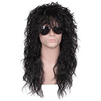 FantaLook Mens 80S Long Curly Black Rocker Costume
